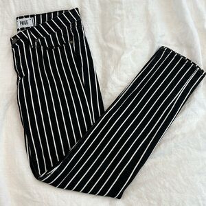 PAIGE Black and White Straight Leg Jeans with Pinstripes